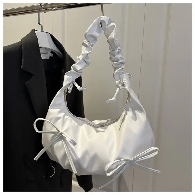 Silver Pleated Bow Shoulder Bag for Women 2025 - Image 3