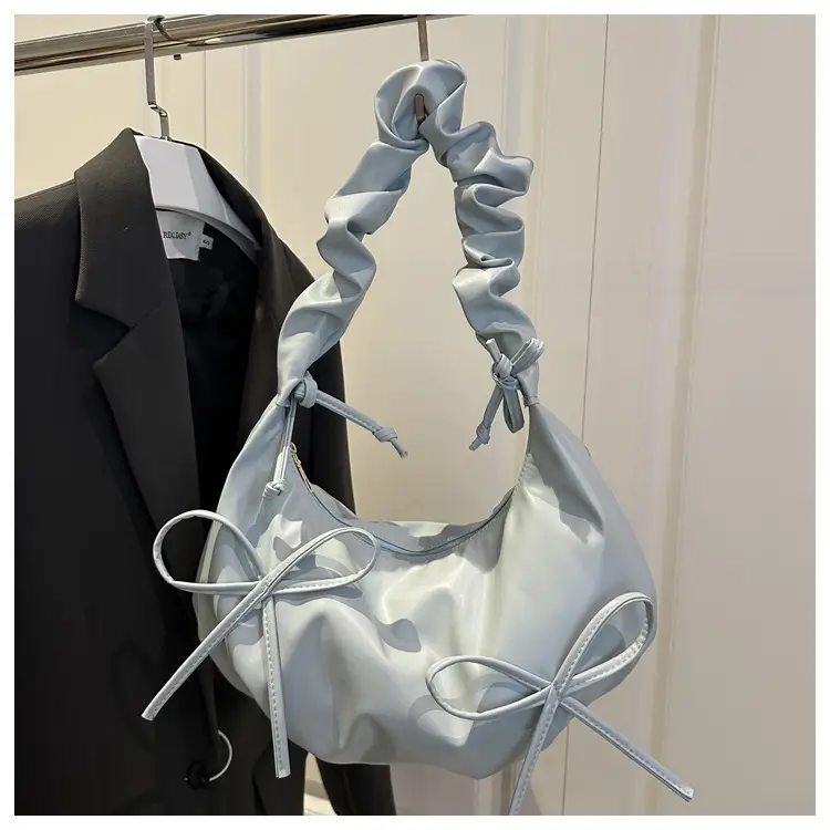 Silver Pleated Bow Shoulder Bag for Women 2025 - Image 4