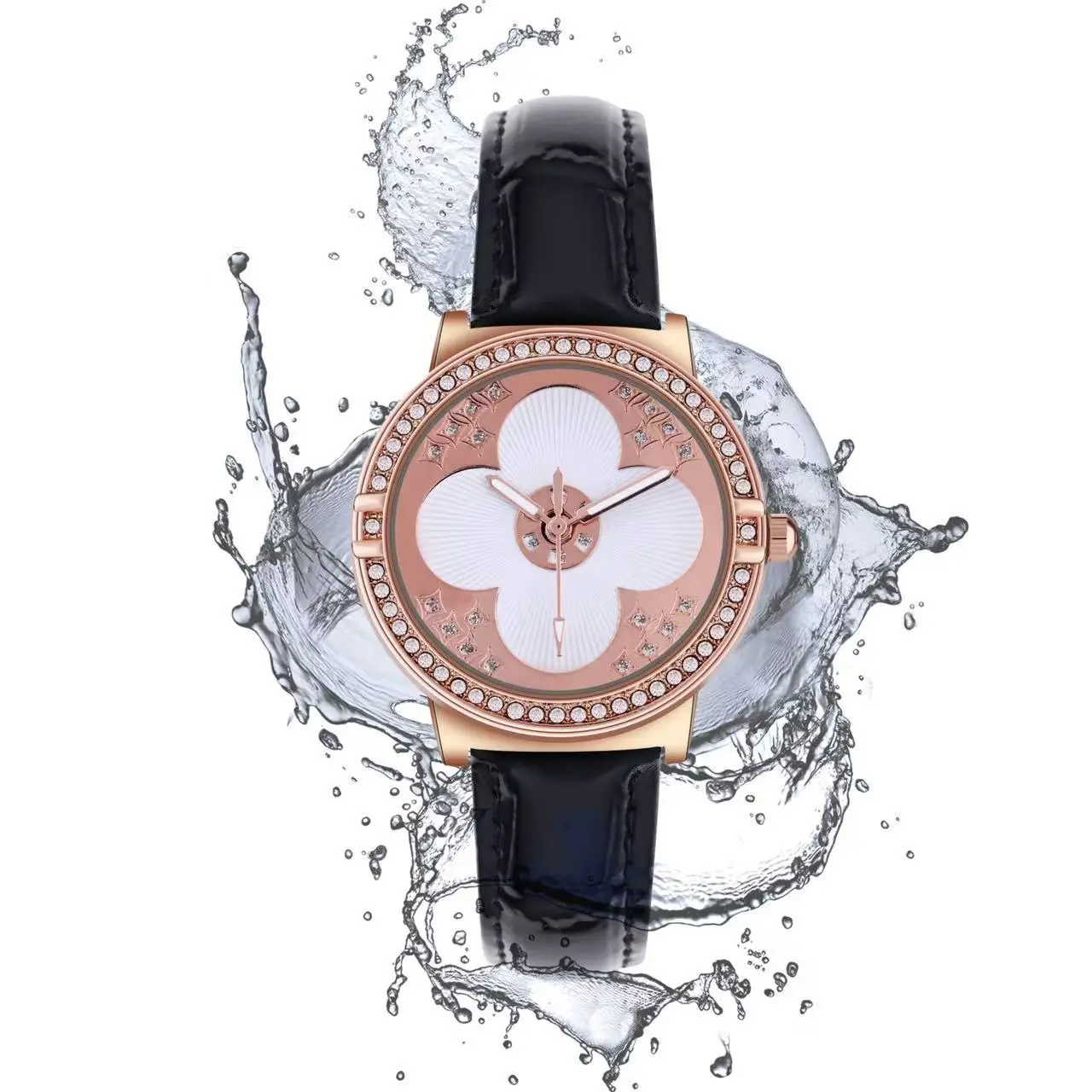 Women's 2025 Quartz Watch with Four-Leaf Clover Rhinestone Rose Gold Case - Image 10