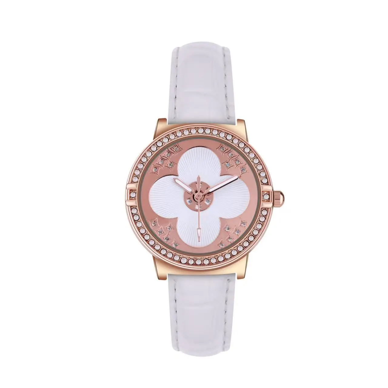 Women's 2025 Quartz Watch with Four-Leaf Clover Rhinestone Rose Gold Case - Image 2