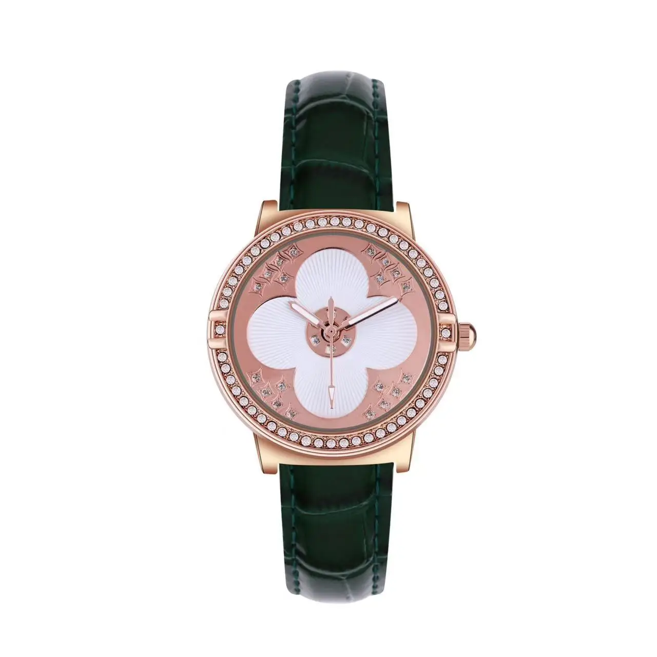 Women's 2025 Quartz Watch with Four-Leaf Clover Rhinestone Rose Gold Case - Image 3
