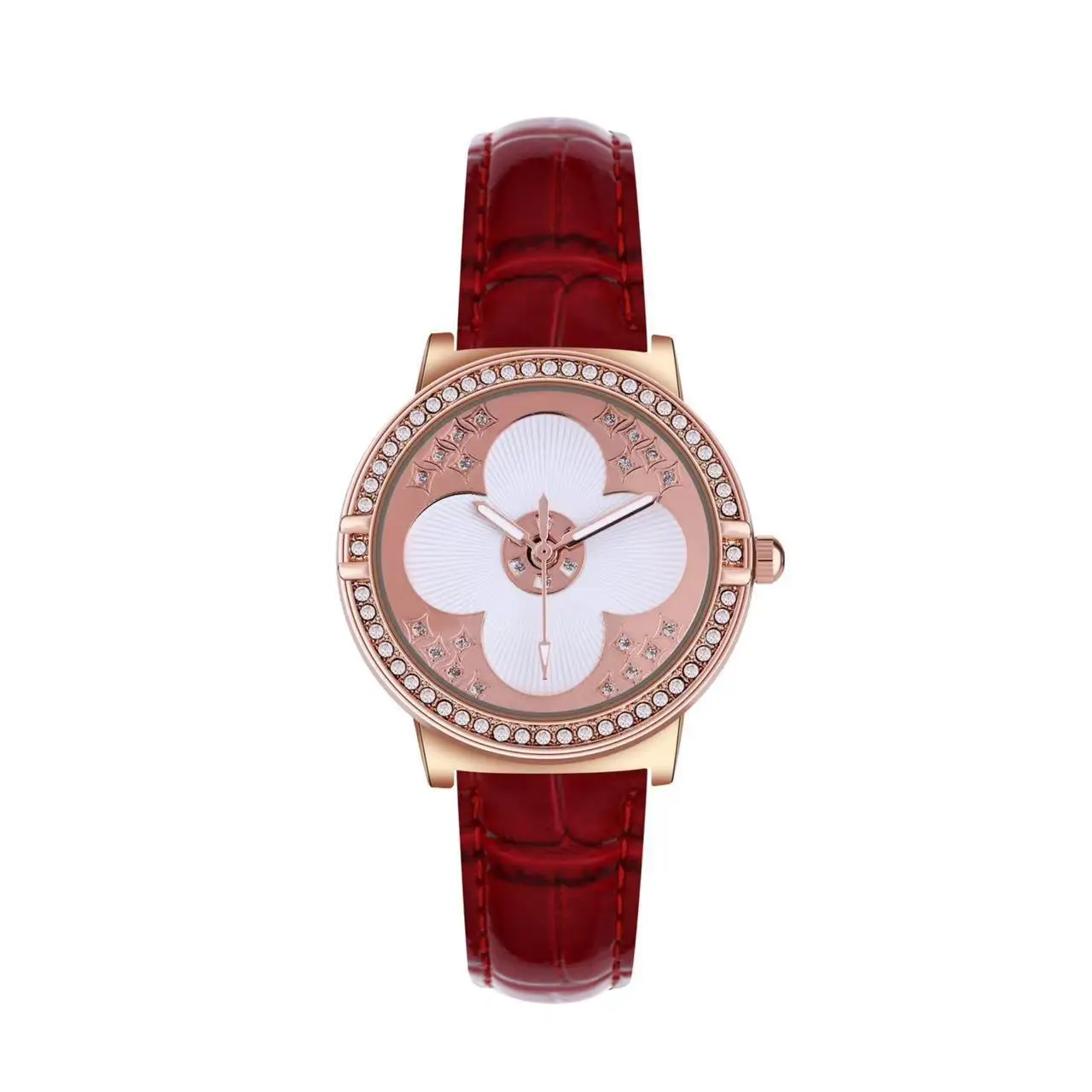 Women's 2025 Quartz Watch with Four-Leaf Clover Rhinestone Rose Gold Case - Image 4