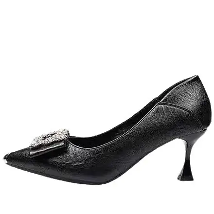 Women's Black Pearl Pointed Toe Stiletto Heels with Crystal Decor - Image 6
