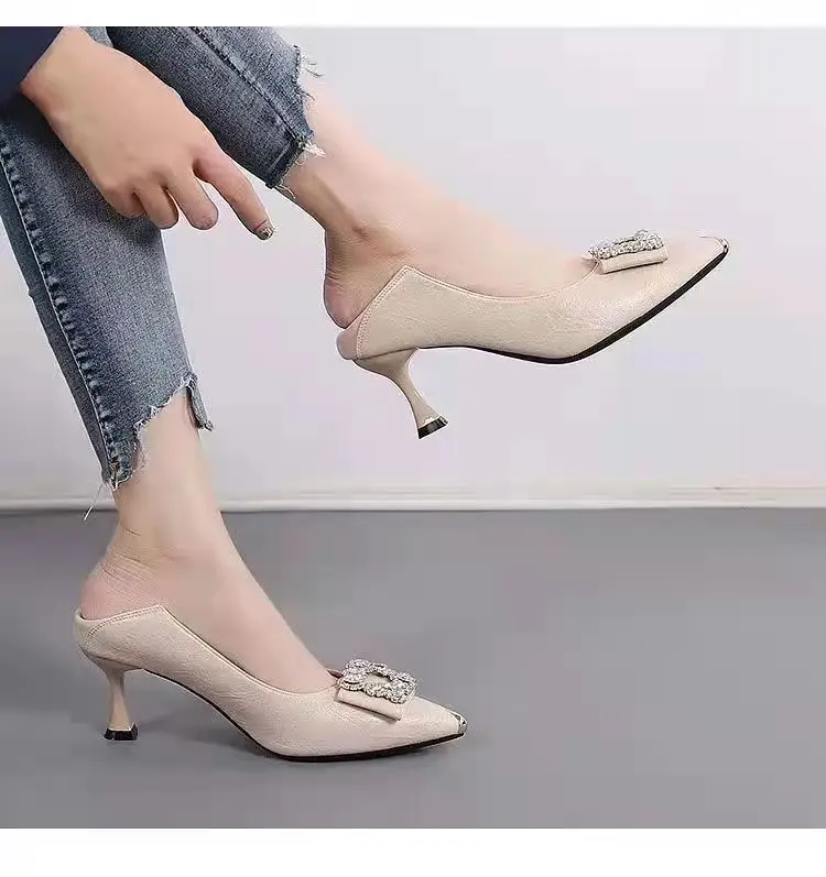 Women's Black Pearl Pointed Toe Stiletto Heels with Crystal Decor â feature 14