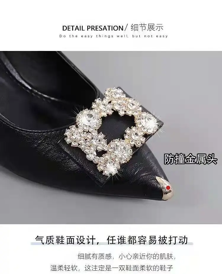 Women's Black Pearl Pointed Toe Stiletto Heels with Crystal Decor â feature 4