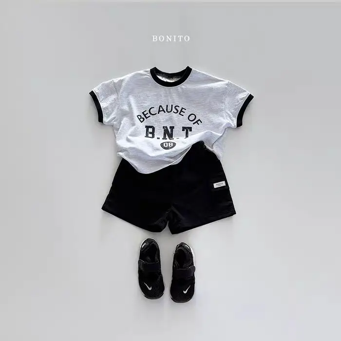 Baby T-Shirt "Because of B.N.T" Cotton Black Shorts Set