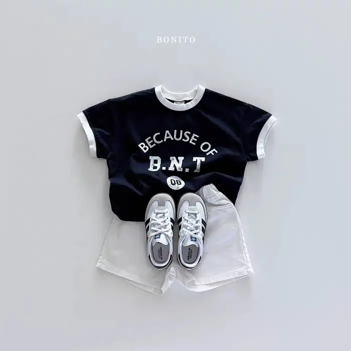 Baby T-Shirt "Because of B.N.T" Cotton Black Shorts Set