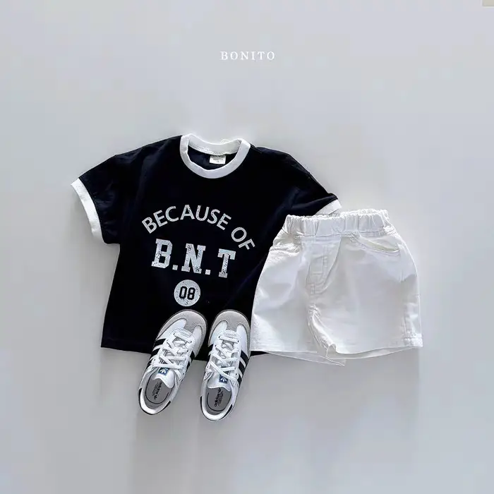 Baby T-Shirt "Because of B.N.T" Cotton Black Shorts Set — feature 11