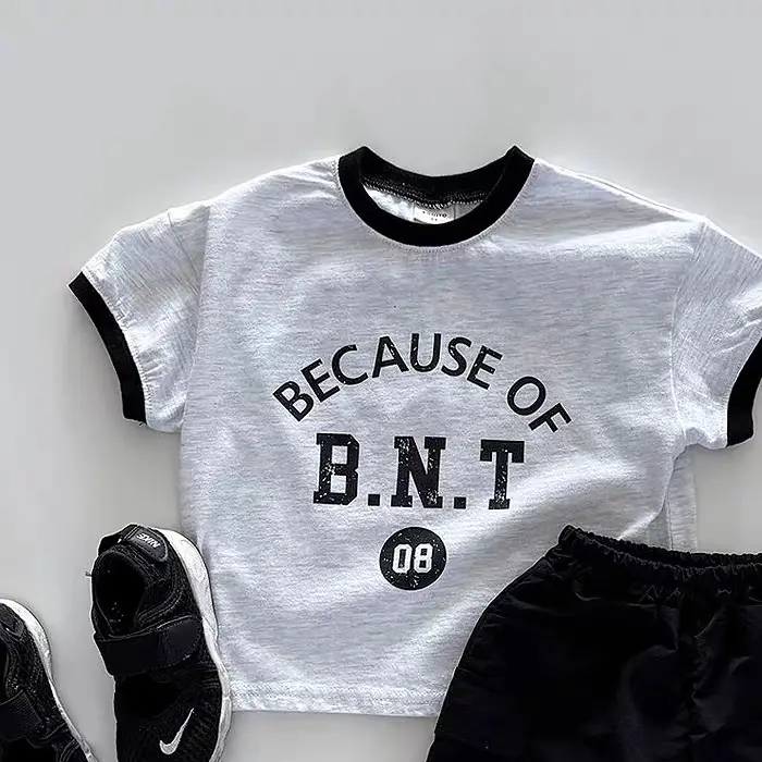 Baby T-Shirt "Because of B.N.T" Cotton Black Shorts Set — feature 4