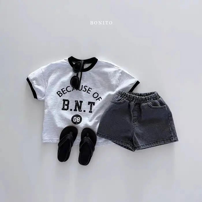 Baby T-Shirt "Because of B.N.T" Cotton Black Shorts Set — feature 5