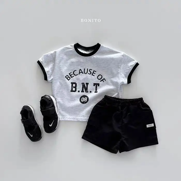Baby T-Shirt "Because of B.N.T" Cotton Black Shorts Set — feature 8