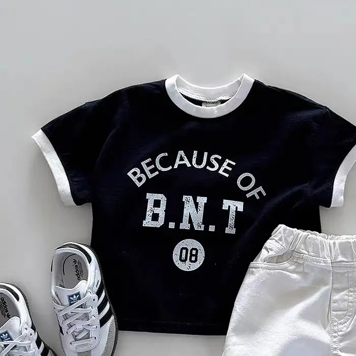 Baby T-Shirt "Because of B.N.T" Cotton Black Shorts Set