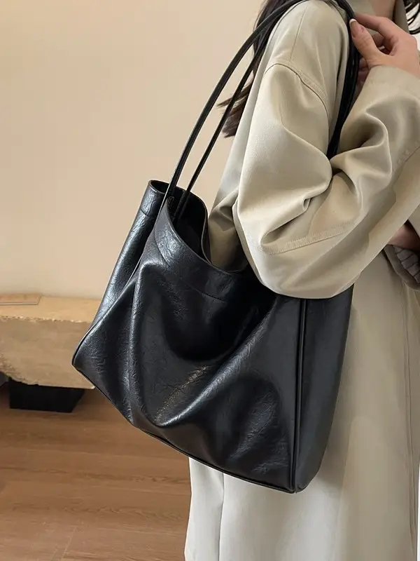Brown Large Capacity Women's Leather Tote Bag - Image 6