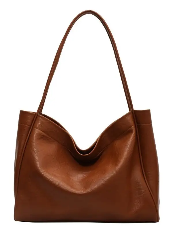 Brown Large Capacity Women's Leather Tote Bag - Image 9