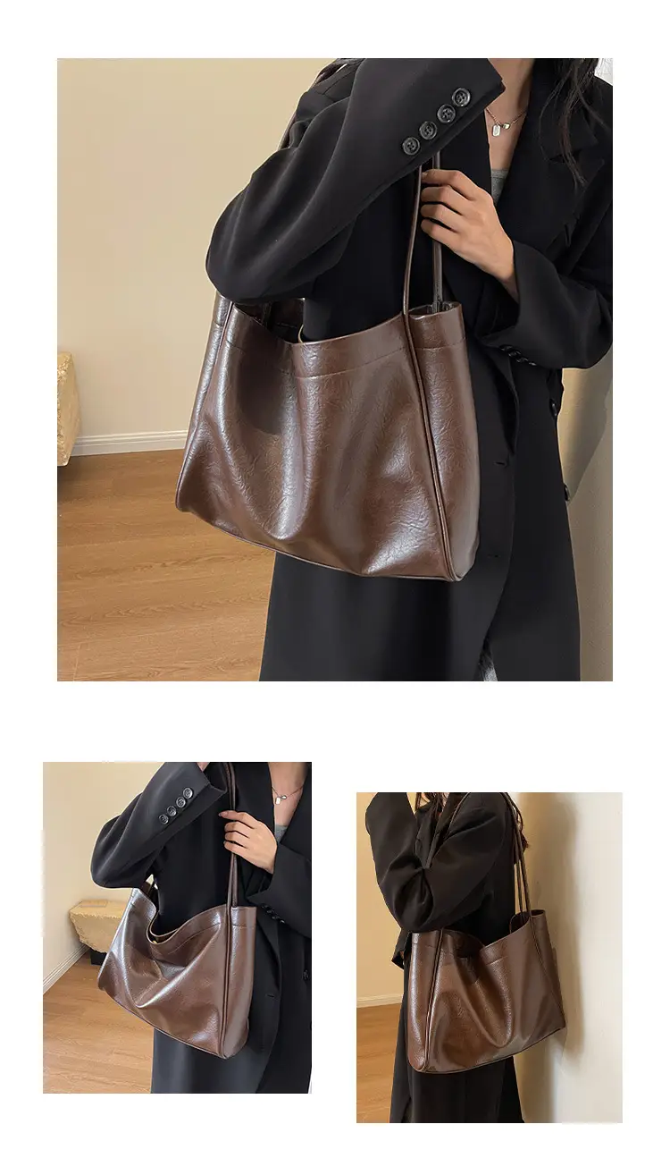 Brown Large Capacity Women's Leather Tote Bag — feature 19