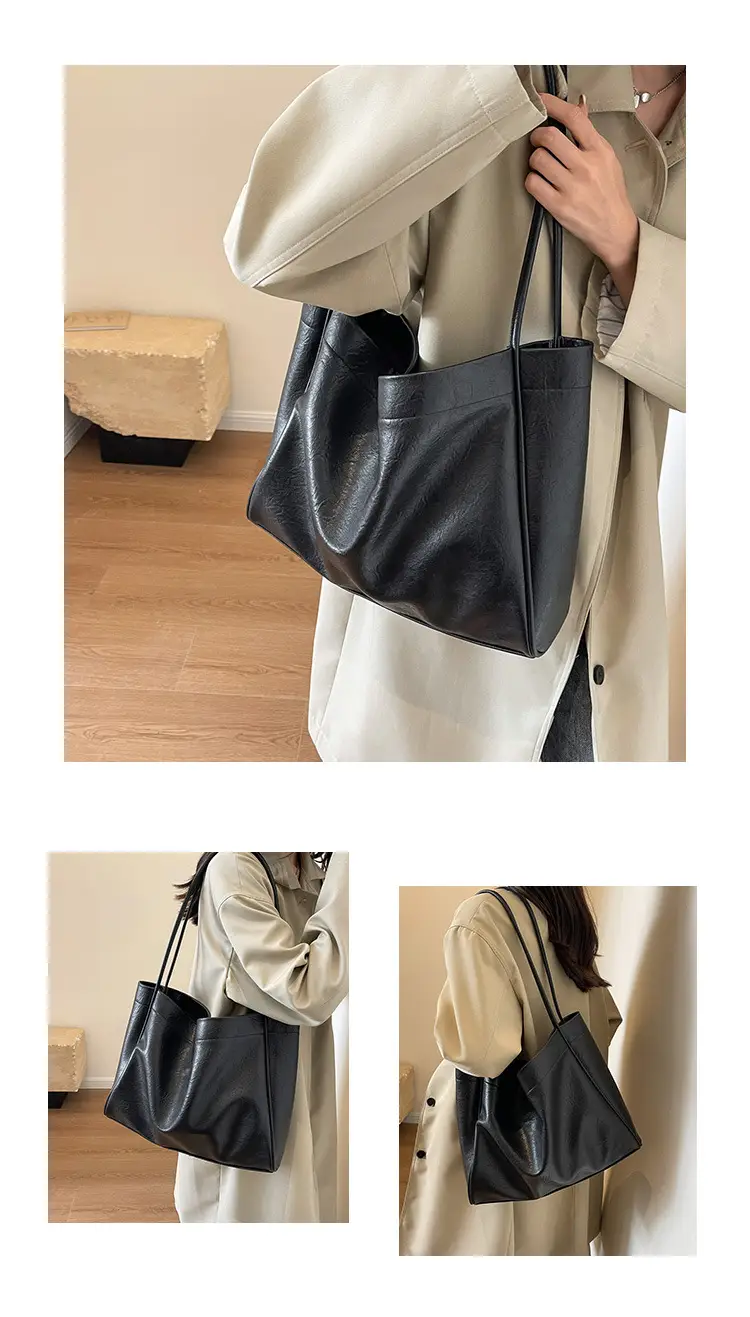 Brown Large Capacity Women's Leather Tote Bag — feature 20