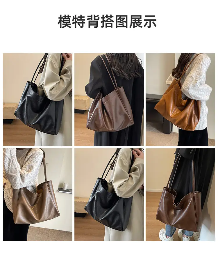 Brown Large Capacity Women's Leather Tote Bag — feature 6