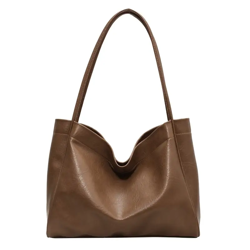 Brown Large Capacity Women's Leather Tote Bag - Image 2