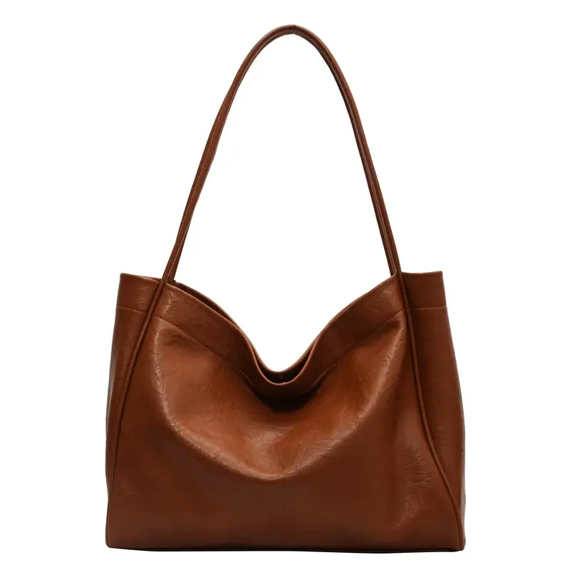Brown Large Capacity Women's Leather Tote Bag - Image 3