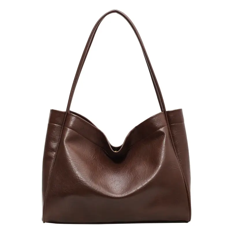 Brown Large Capacity Women's Leather Tote Bag - Image 4
