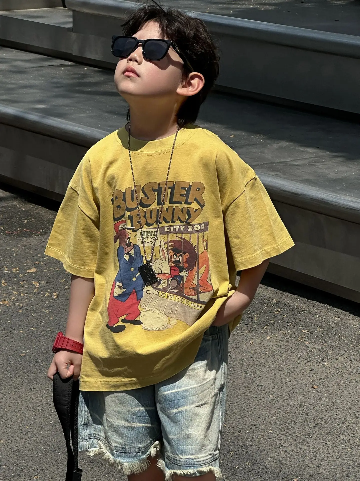 Kids Printed T-Shirt Yellow Boys Summer Loose Fit - Image 2
