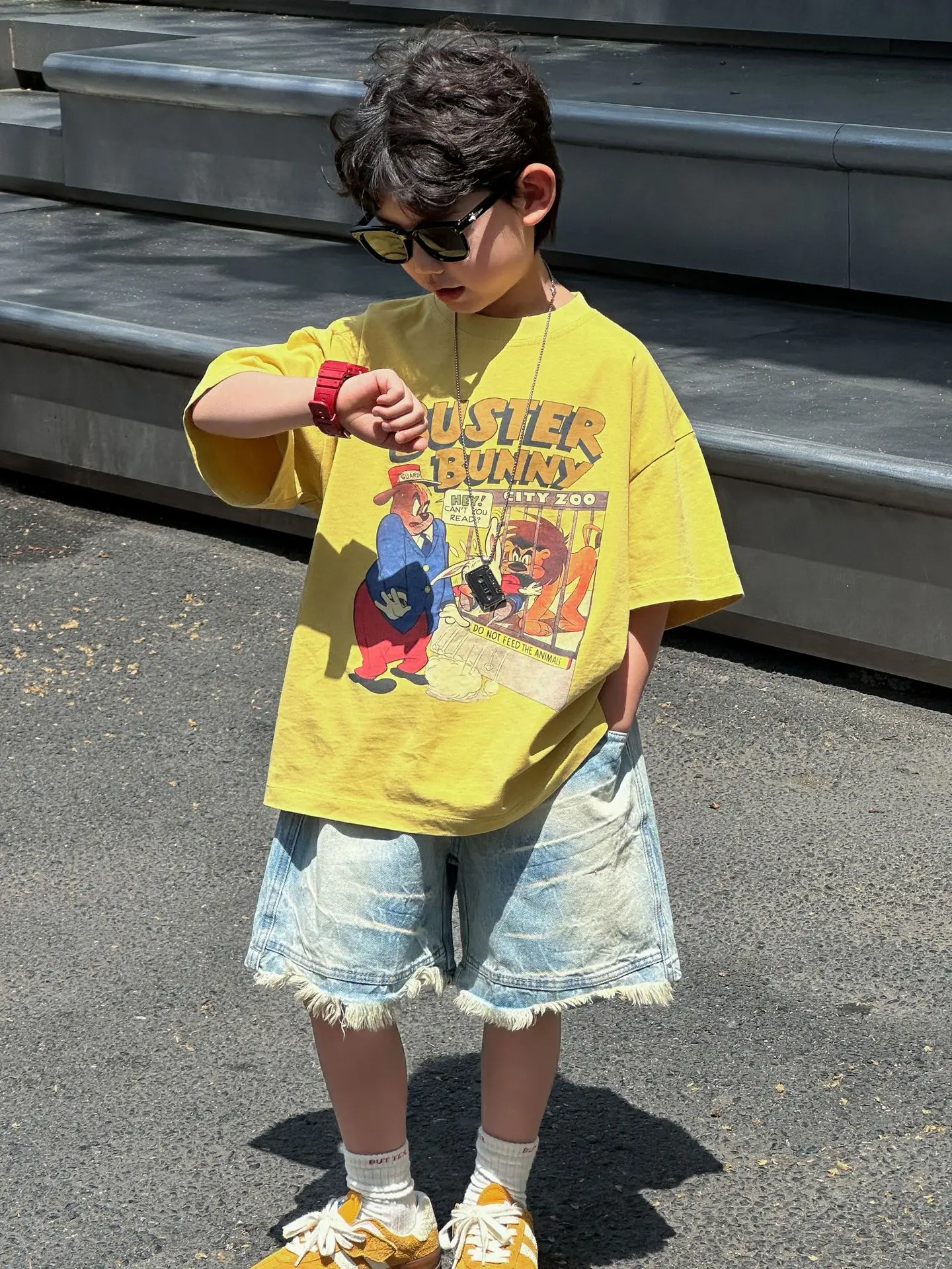 Kids Printed T-Shirt Yellow Boys Summer Loose Fit - Image 3