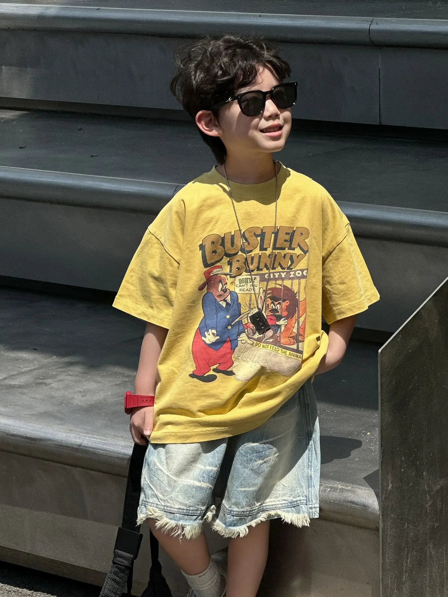 Kids Printed T-Shirt Yellow Boys Summer Loose Fit - Image 4