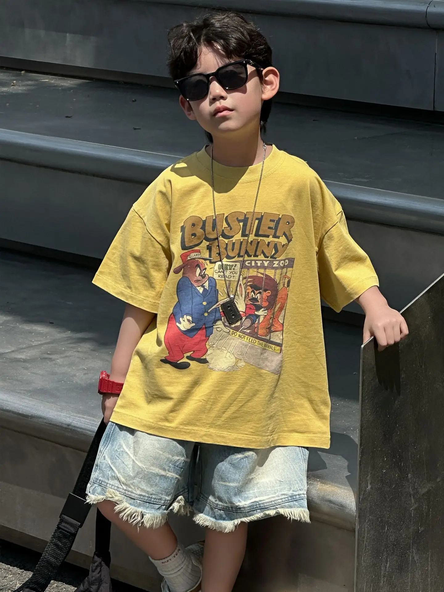 Kids Printed T-Shirt Yellow Boys Summer Loose Fit - Image 5