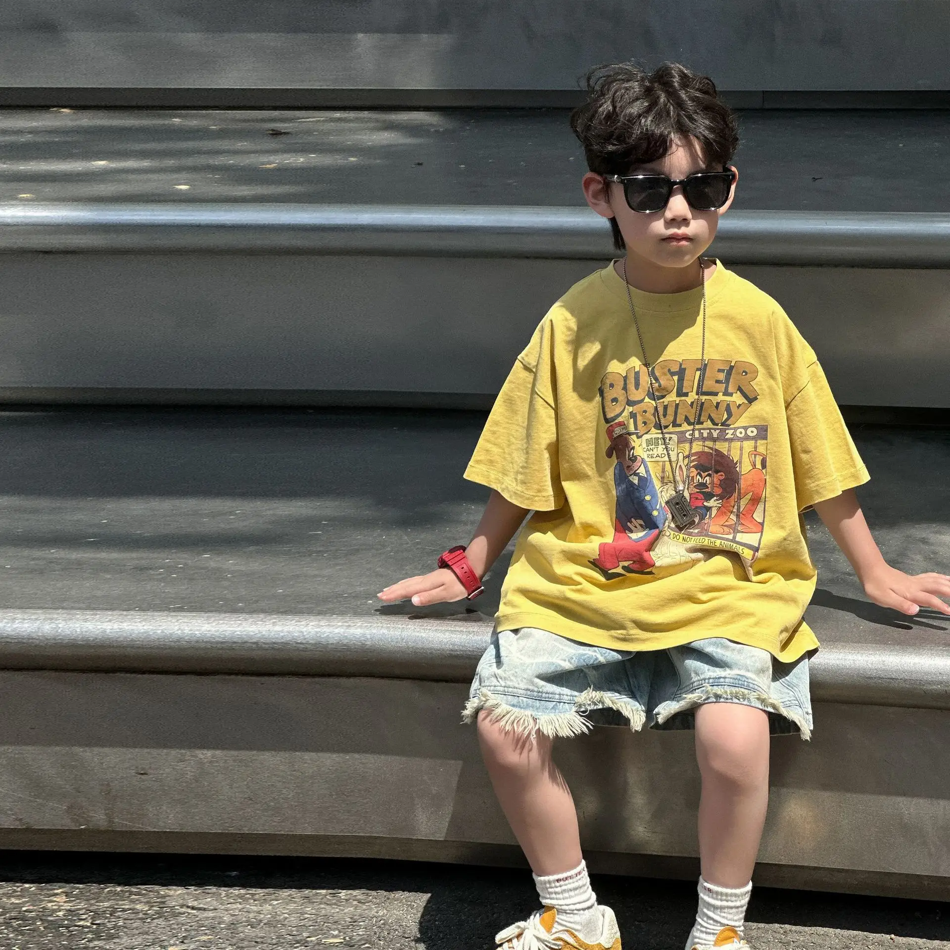 Kids Printed T-Shirt Yellow Boys Summer Loose Fit — feature 10