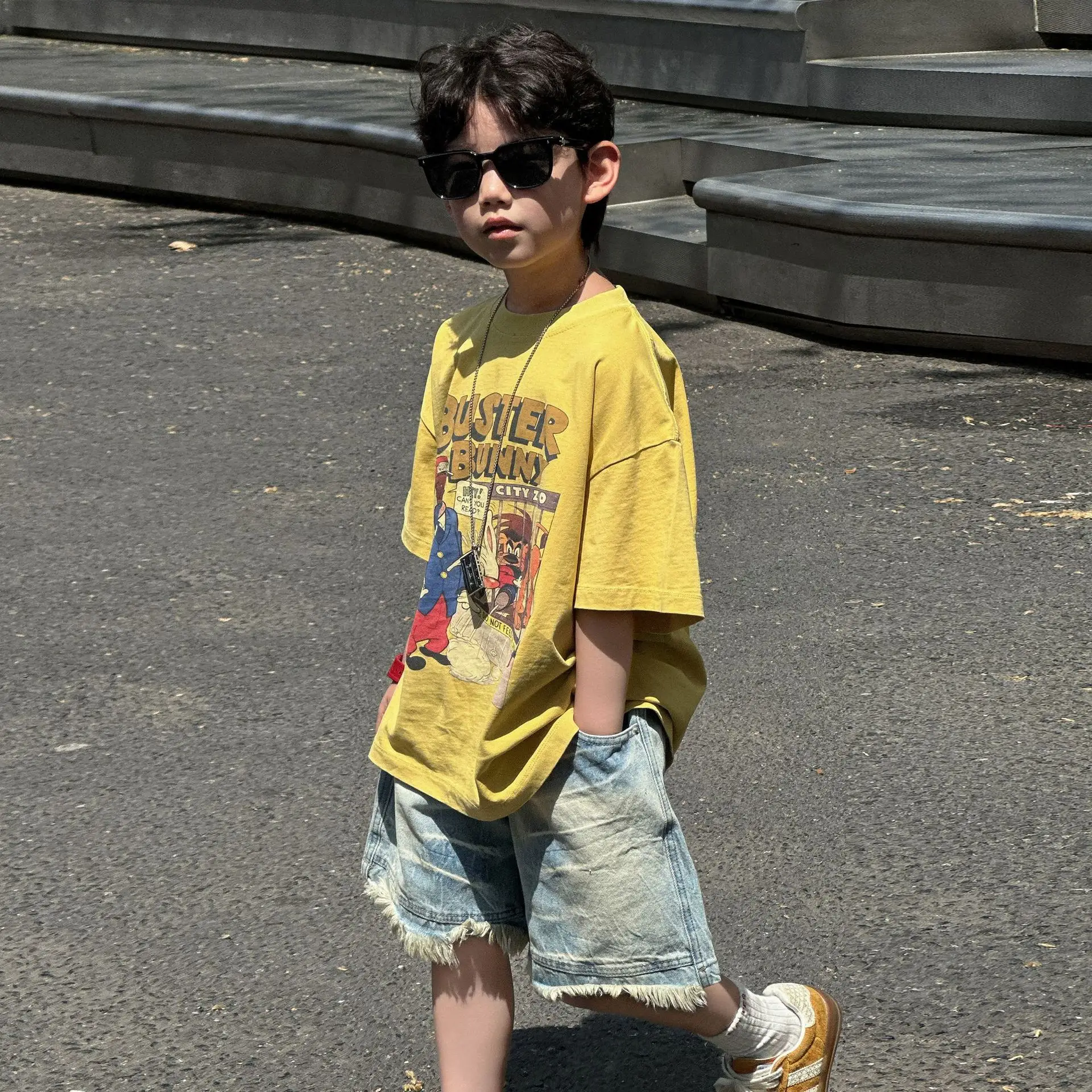 Kids Printed T-Shirt Yellow Boys Summer Loose Fit — feature 11