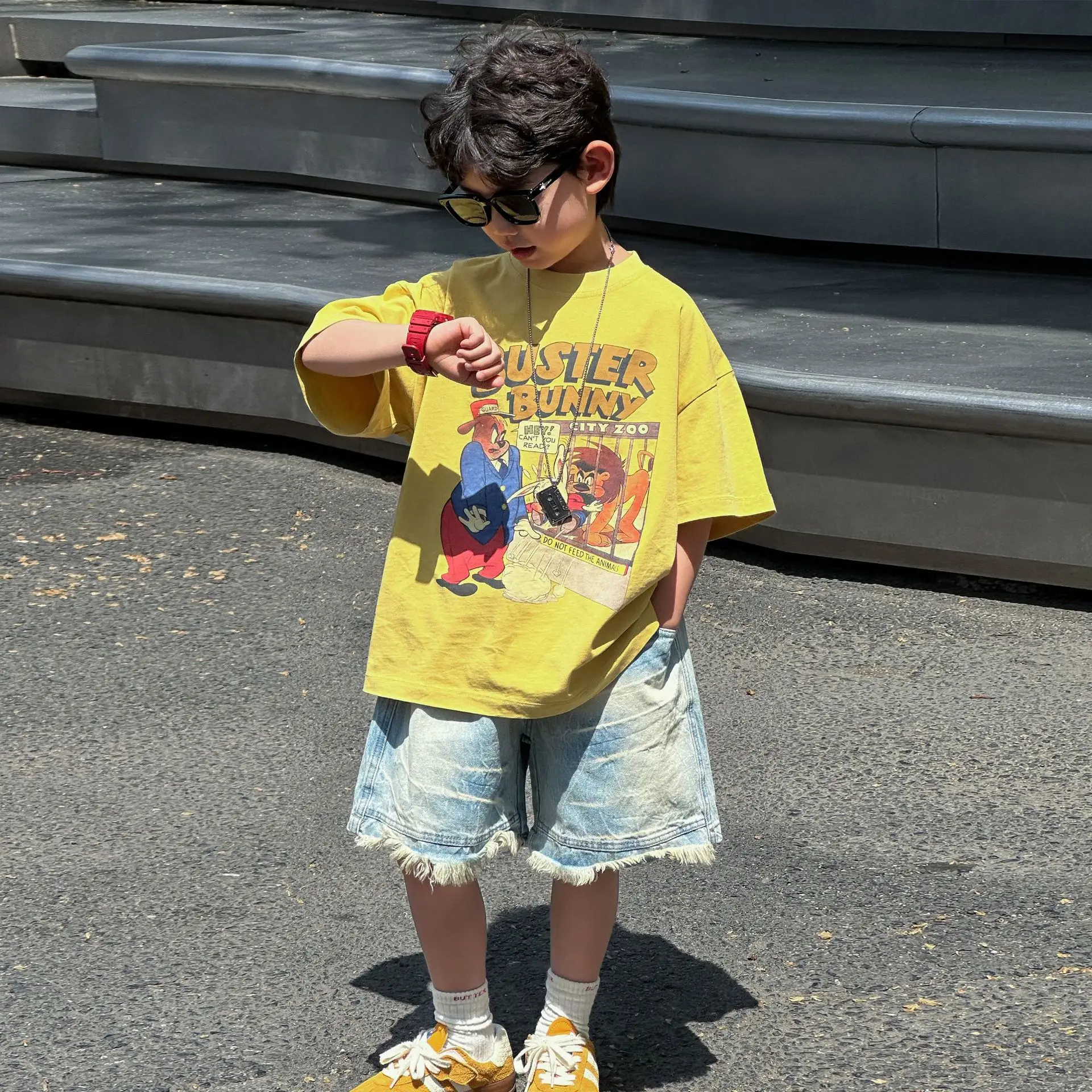 Kids Printed T-Shirt Yellow Boys Summer Loose Fit — feature 12
