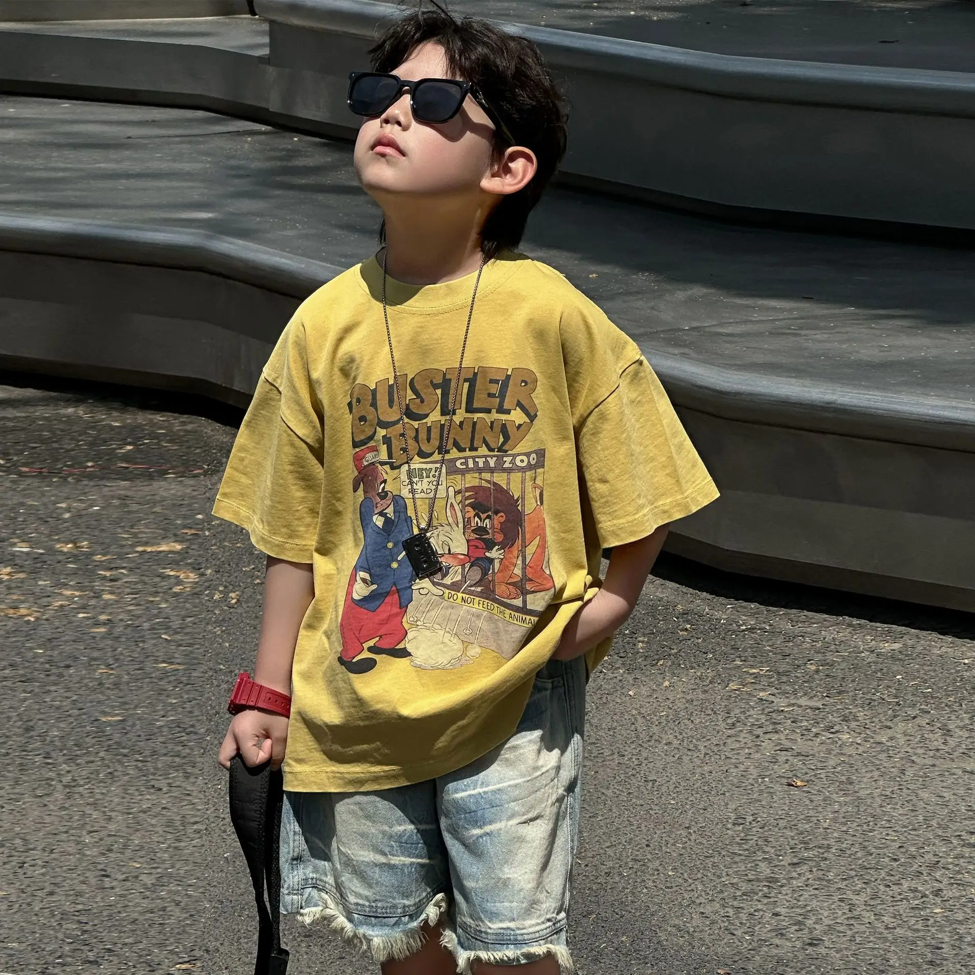 Kids Printed T-Shirt Yellow Boys Summer Loose Fit — feature 13
