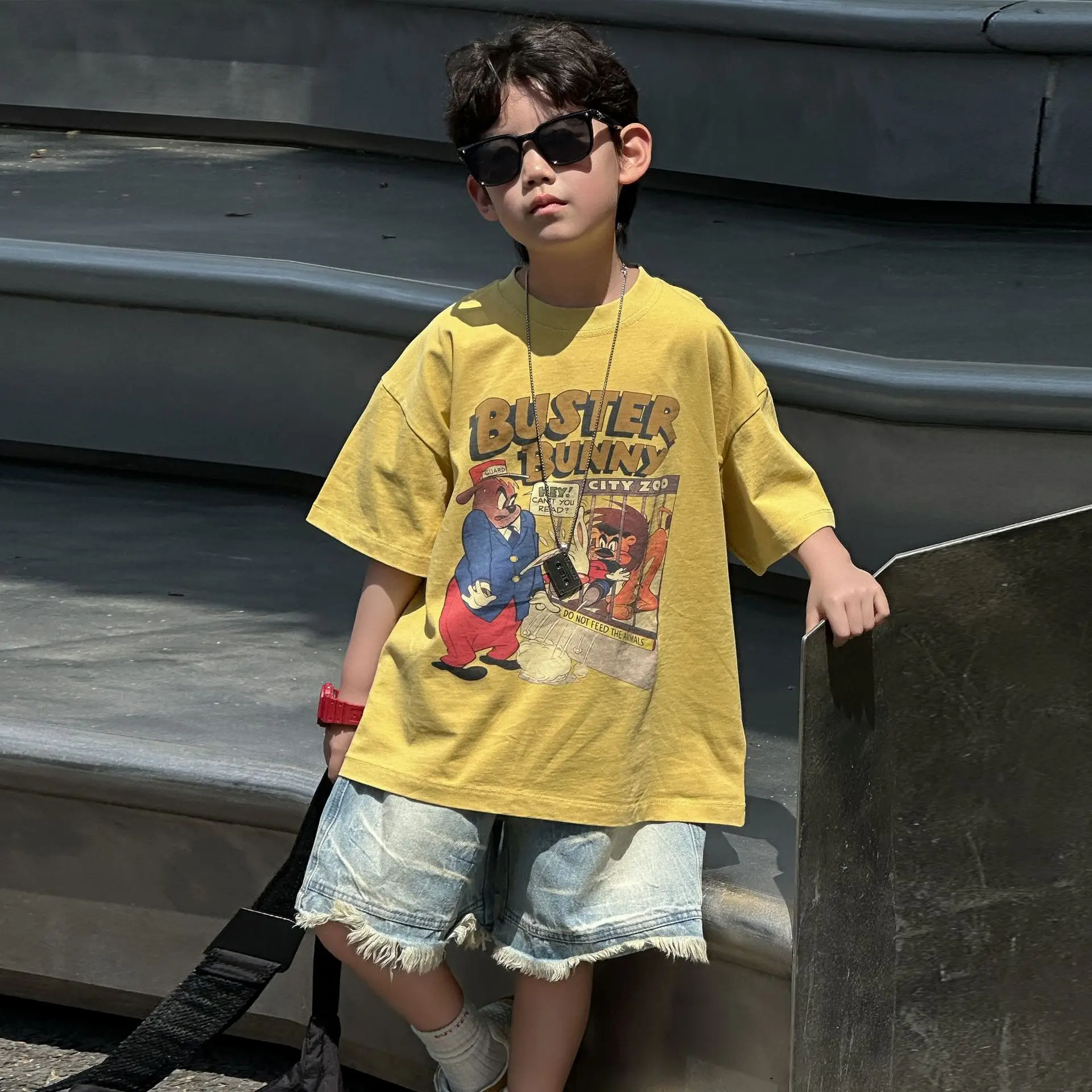 Kids Printed T-Shirt Yellow Boys Summer Loose Fit — feature 6