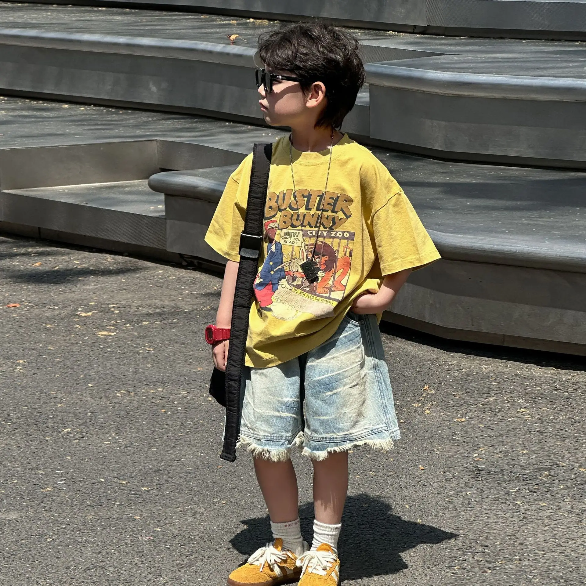 Kids Printed T-Shirt Yellow Boys Summer Loose Fit — feature 8