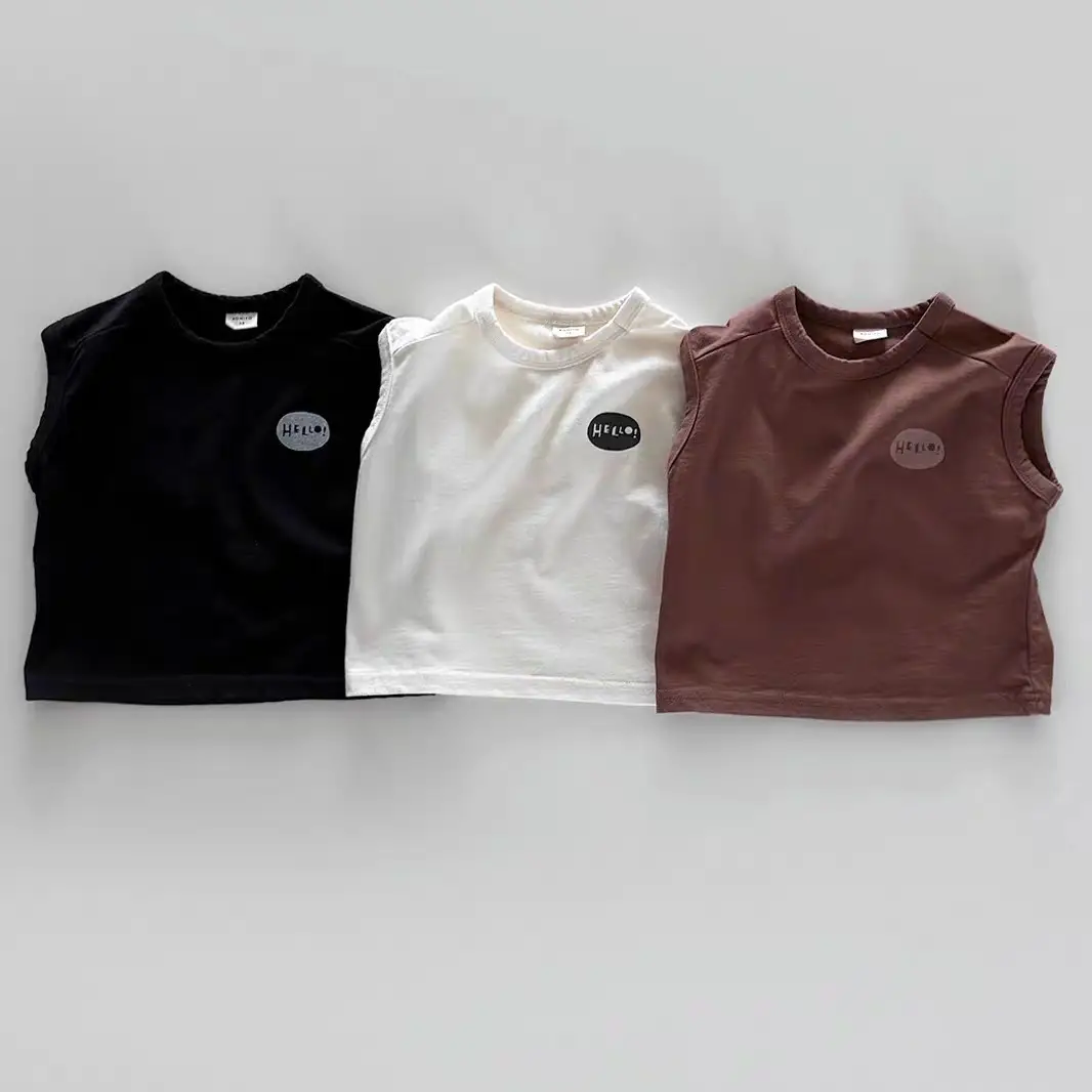 Children's Sleeveless T-Shirt Pure Cotton Summer Wear Black White Brown - Image 4