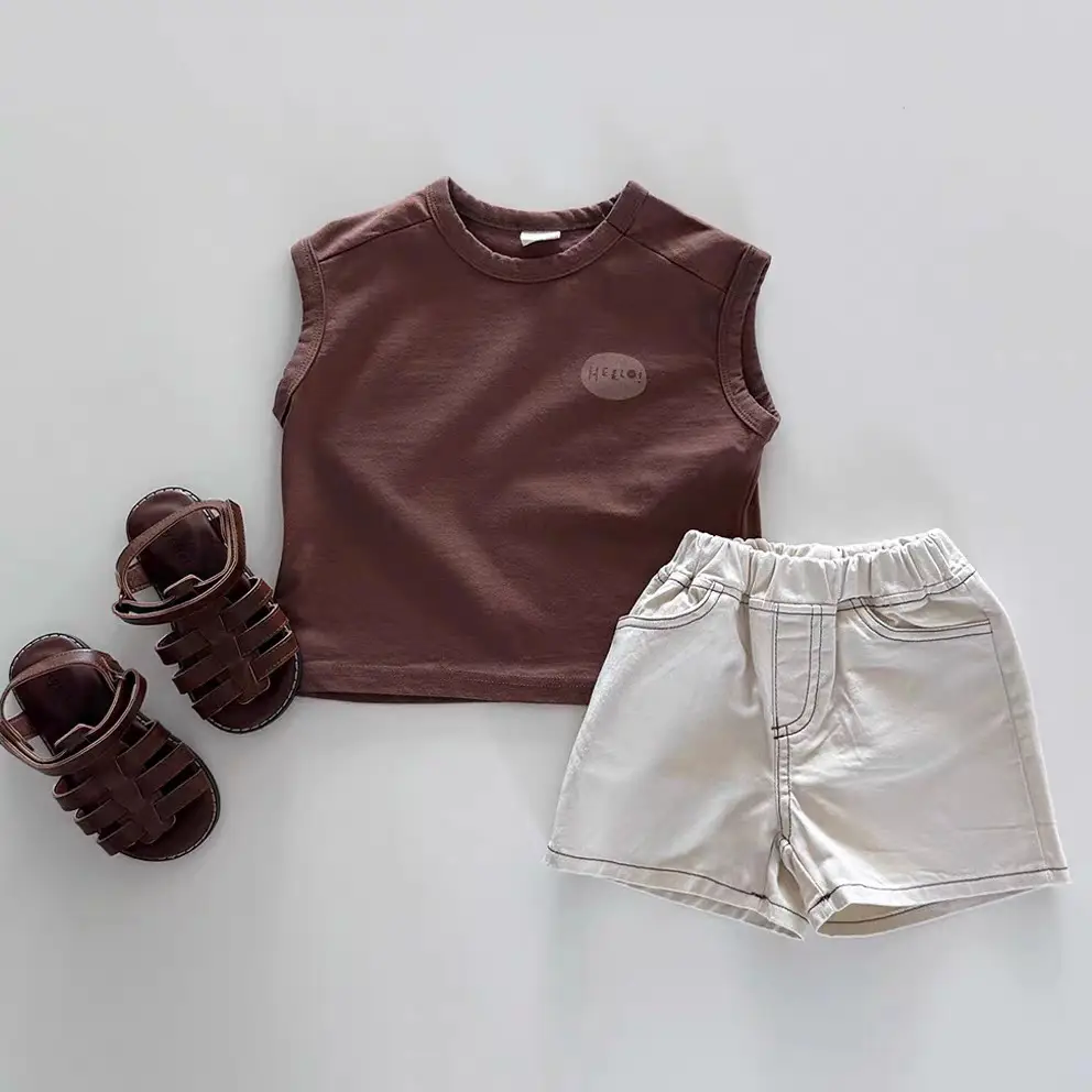 Children's Sleeveless T-Shirt Pure Cotton Summer Wear Black White Brown - Image 6