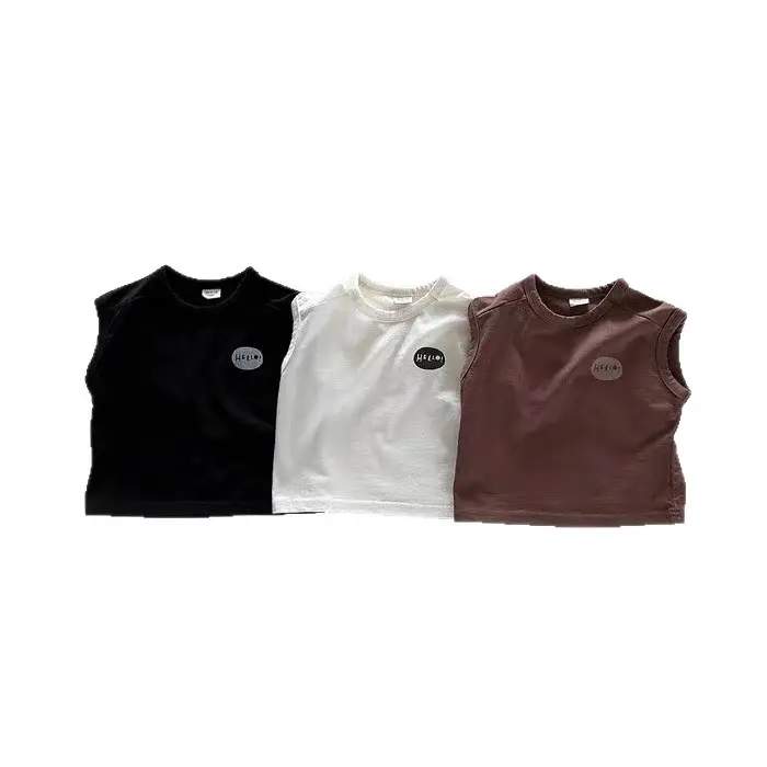 Children's Sleeveless T-Shirt Pure Cotton Summer Wear Black White Brown - Image 8