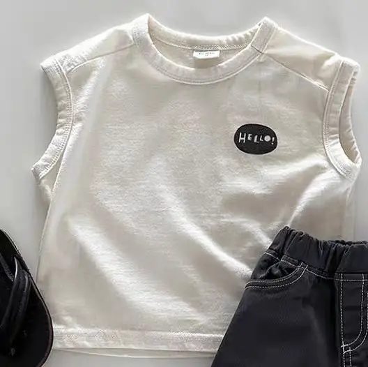 Children's Sleeveless T-Shirt Pure Cotton Summer Wear Black White Brown — feature 2