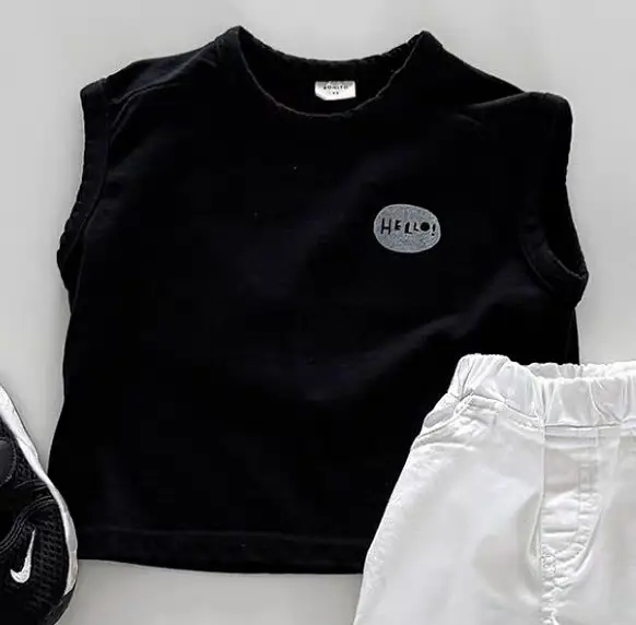 Children's Sleeveless T-Shirt Pure Cotton Summer Wear Black White Brown — feature 3