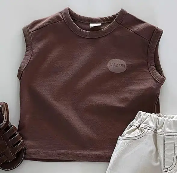 Children's Sleeveless T-Shirt Pure Cotton Summer Wear Black White Brown — feature 4