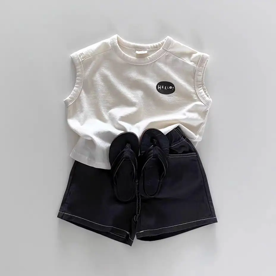 Children's Sleeveless T-Shirt Pure Cotton Summer Wear Black White Brown — feature 5