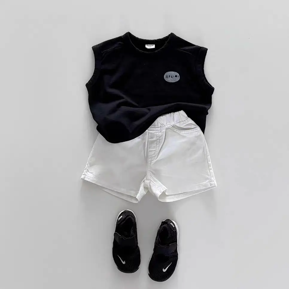 Children's Sleeveless T-Shirt Pure Cotton Summer Wear Black White Brown — feature 7