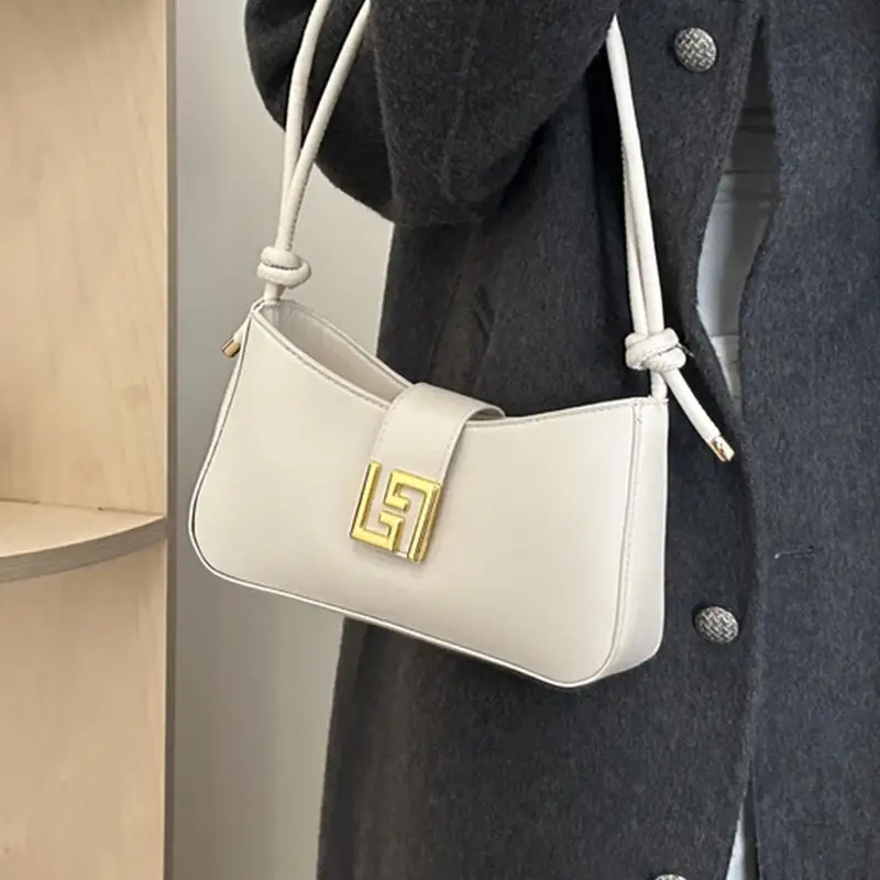 White Gold Logo Shoulder Bag for Women - Image 6