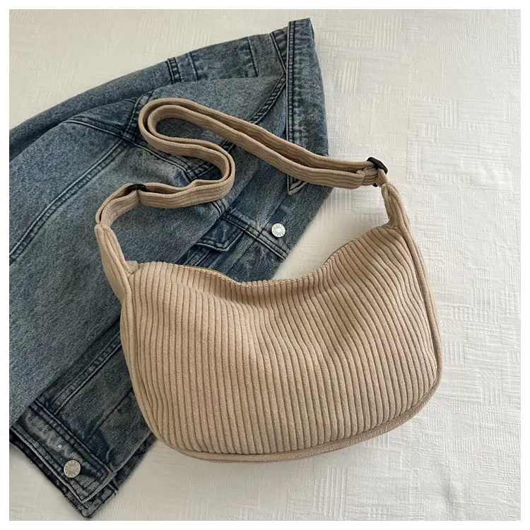 Women's Yellow Ribbed Crossbody Bag with Adjustable Strap - Image 12
