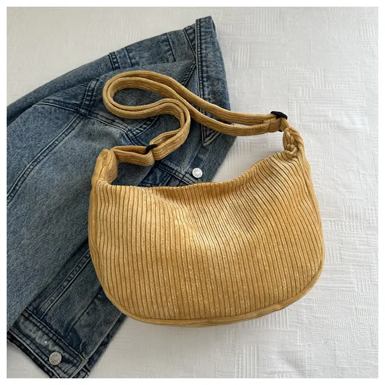 Women's Yellow Ribbed Crossbody Bag with Adjustable Strap — feature 18