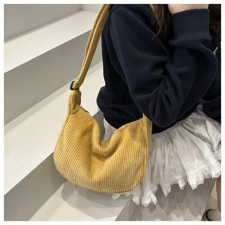 Women's Yellow Ribbed Crossbody Bag with Adjustable Strap — feature 19