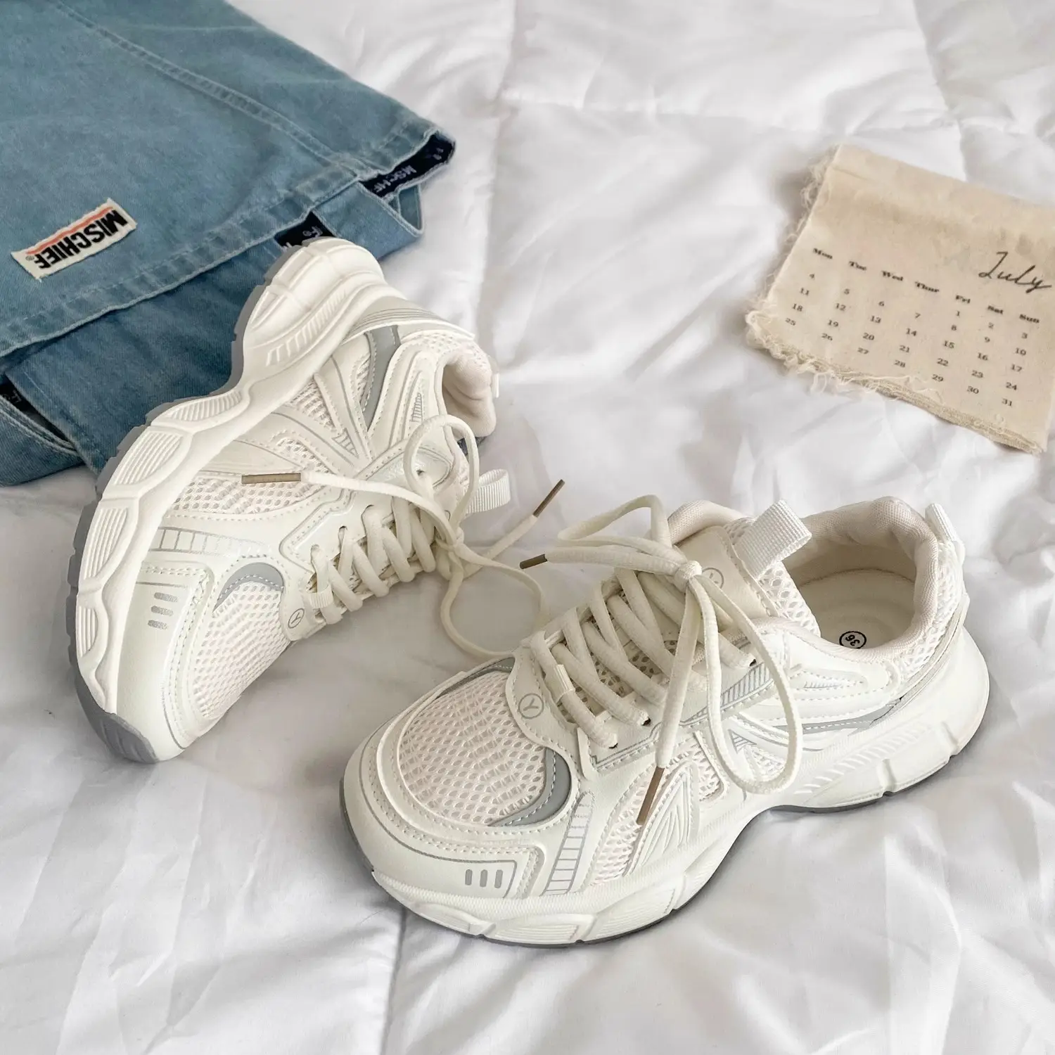 Women White Mesh Knee-high Sneakers 2025 Summer - Image 3