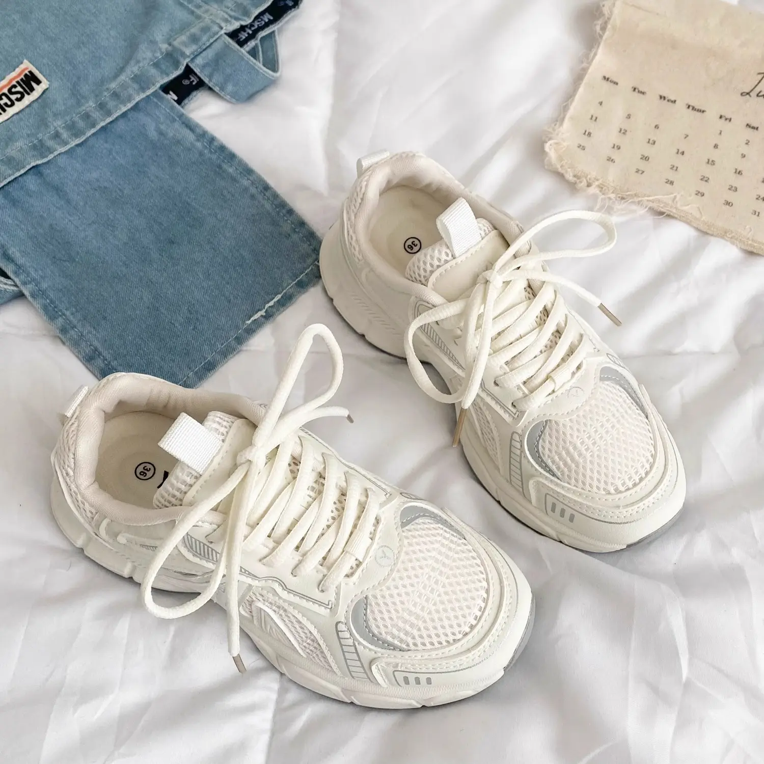 Women White Mesh Knee-high Sneakers 2025 Summer - Image 4