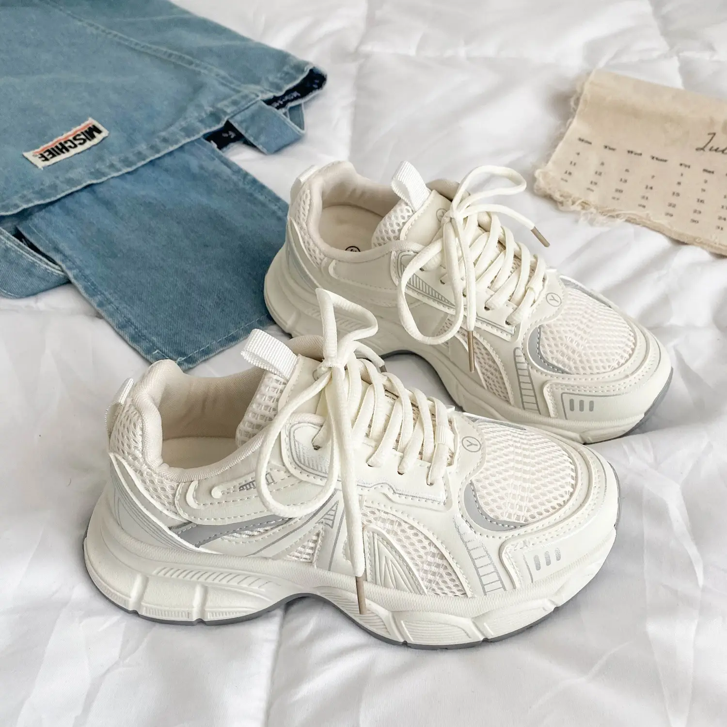 Women White Mesh Knee-high Sneakers 2025 Summer — feature 6