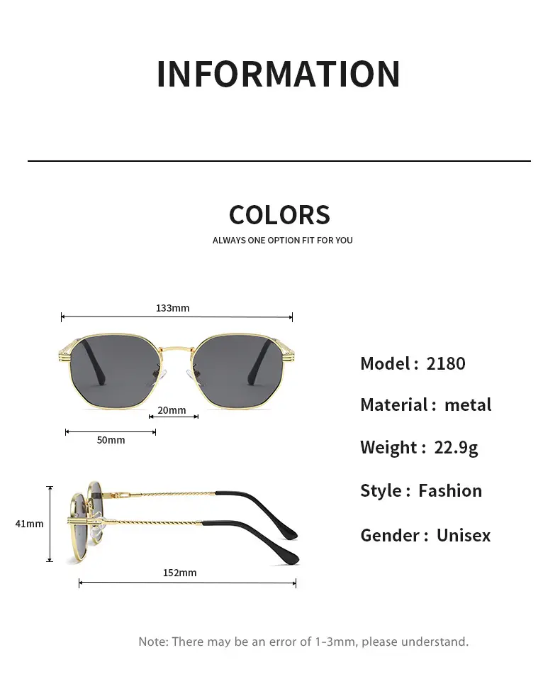 Square Sunglasses with Anti-UV Gold Frame for Men Women — feature 5